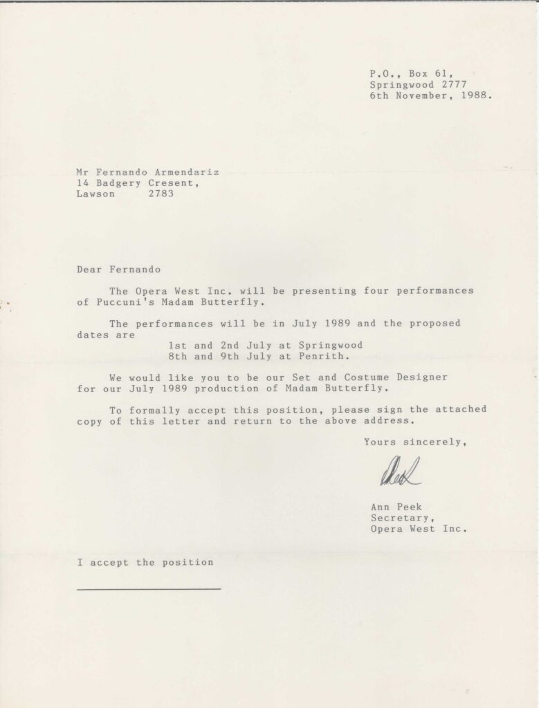 Carta hacia fernando of Puccuni´s madam Buterfly